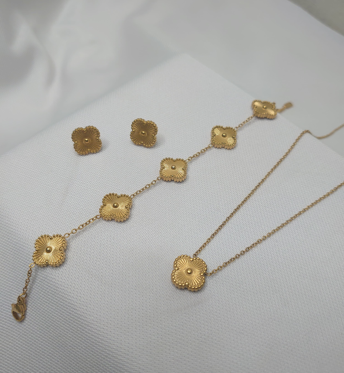 Stainless Steel Metal Clover Jewelry Set for Women Luxury Gold
