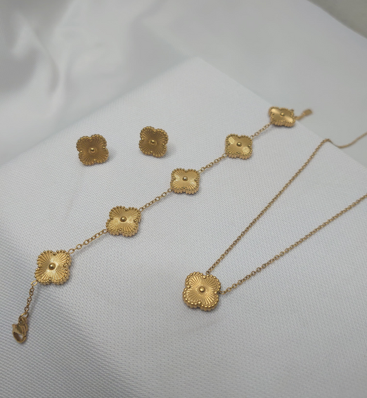 Stainless Steel Metal Clover Jewelry Set for Women Luxury Gold